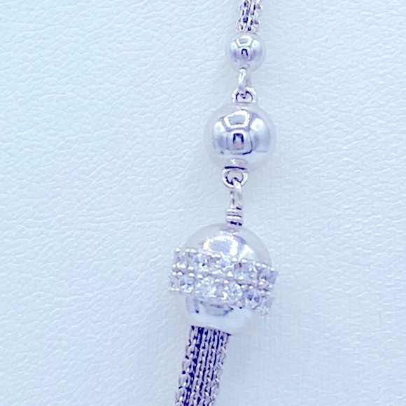 Sterling Silver Marked Multiple Chains And Beads With Cubic Zirconia Neckkace - Picture 3 of 8